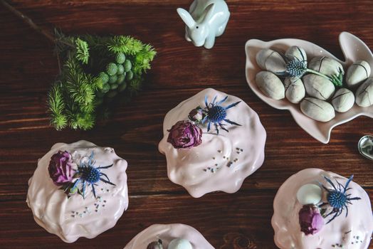 Easter, Easter cake with a complex composition, beautiful scenery, dried fruits.