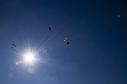 Paraglider flies paraglider in the sky. Paragliding