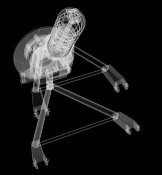 X-ray Car suspension and brake disk on black background, 3d illustration