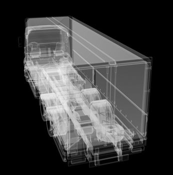 Truck x-ray on black background. 3D illustration