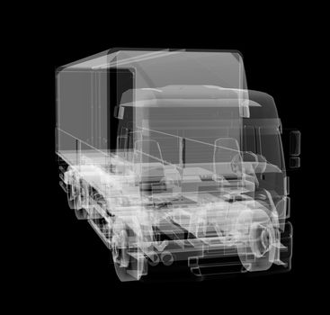 Truck x-ray on black background. 3D illustration