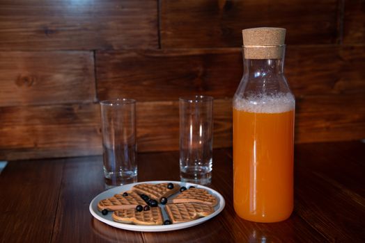 breakfast for two. freshly squeezed juice and wafers