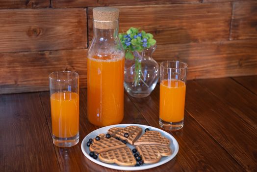 breakfast for two. freshly squeezed juice and wafers