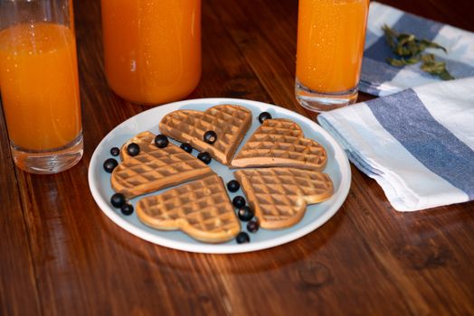 breakfast for two. freshly squeezed juice and wafers