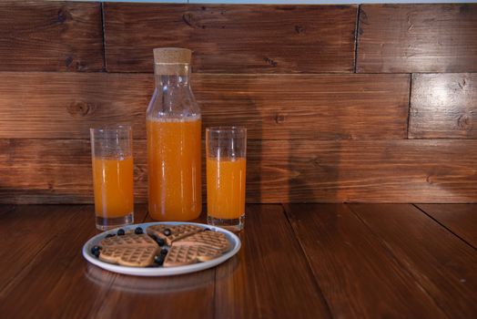 breakfast for two. freshly squeezed juice and wafers