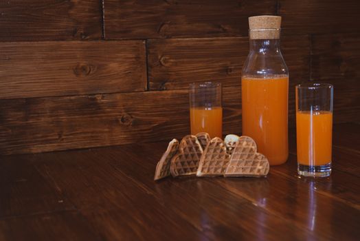 breakfast for two. freshly squeezed juice and wafers