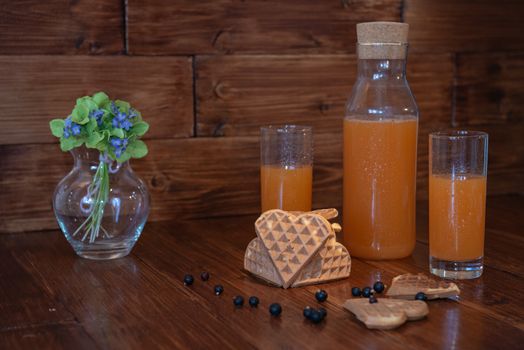 breakfast for two. freshly squeezed juice and wafers