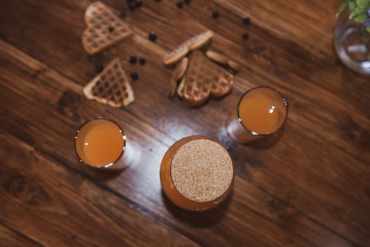 breakfast for two. freshly squeezed juice and wafers