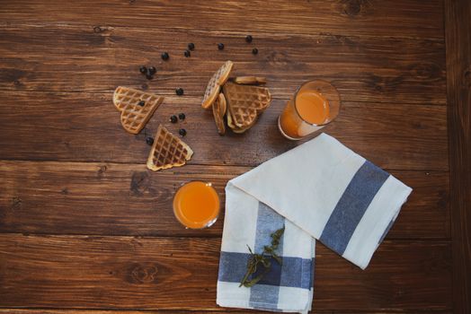 breakfast for two. freshly squeezed juice and wafers