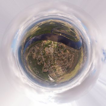 Little planet 360 degree sphere. Panoramic view.