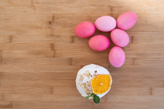 Easter, Easter cake with a complex composition, beautiful scenery, dried fruits.