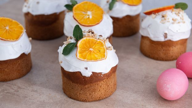 Easter, Easter cake with a complex composition, beautiful scenery, dried fruits.