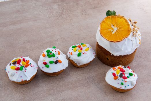 Easter, Easter cake with a complex composition, beautiful scenery, dried fruits.