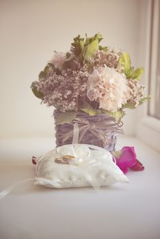 Valentines Day or wedding bouquet. background with flower on table