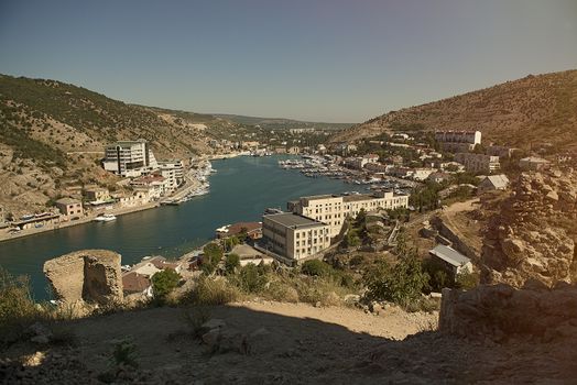 Balaklava bay and the Genoese fortress. Balaklava, Crimea. August 2015