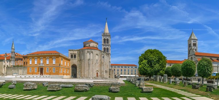 Panoramic view of Forum with Church of St. Donatus and St. Mary's Church, Zadar, Croatia