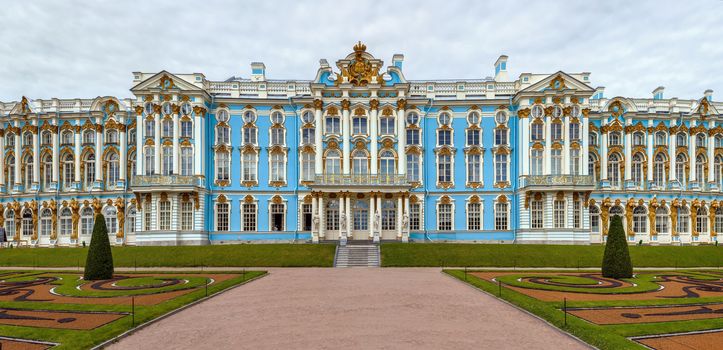 The Catherine Palace is a Rococo palace located in the town of Tsarskoye Selo (Pushkin), 30 km south of St. Petersburg, Russia