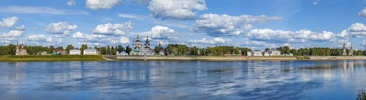 Panoramic view of Historical centre of the Veliky Ustyug from Sukhona river, Russia