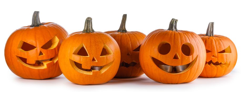 Five Halloween Pumpkins isolated on white background