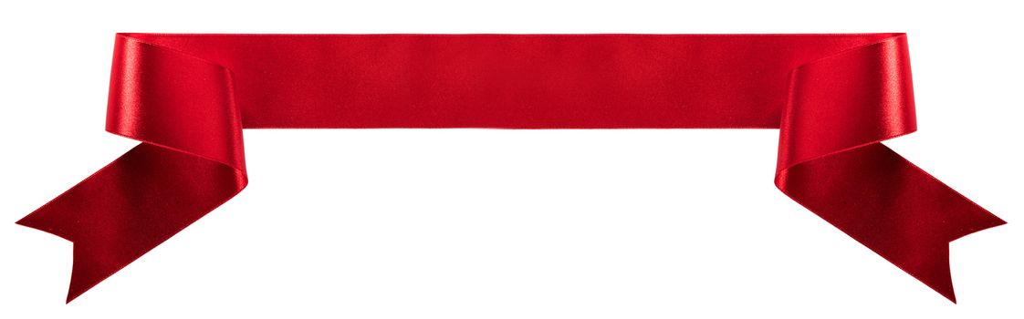 Red satin ribbon banner isolated on white background