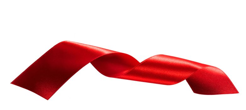 Red curly Satin Ribbon isolated on white background