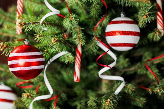 Merry christmas card with decorated christmas tree