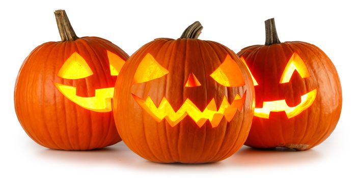 Three Halloween Pumpkins isolated on white background