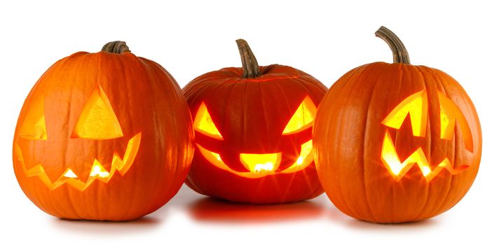 Three Halloween Pumpkins isolated on white background