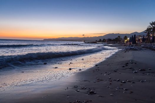 Sunrise on the beach of Stalis in northern Crete