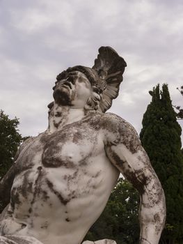 Achilleion palace, Corfu, Greece - August 24, 2018: Sculpture of the dying achilles in achilleion palace corfu