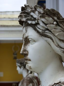 Achilleion palace, Corfu, Greece - August 24, 2018: Statue of a Greek mythical muse in the Achilleion palace in Corfu, Greece