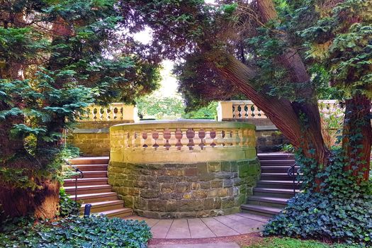 Old stone staircase in the castle park of Schloss Landsberg