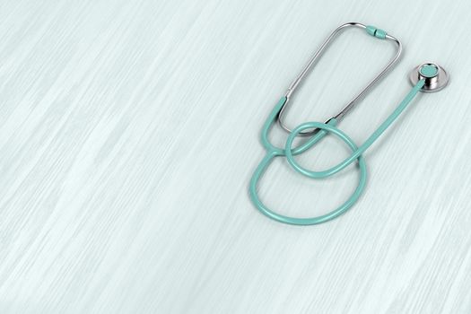 Stethoscope on wood table, 3D illustration