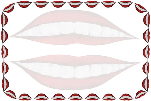 Angular frame with lips kiss and teeth for Valentine's Day. Illustration isolated