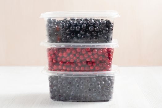 Berries laid out in containers and prepared for freezing and storage.