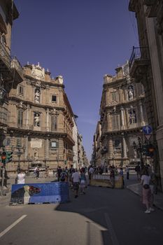 I Quattro Canti, or piazza Villena, or Ottagono del Sole, or Teatro del Sole, is the name of an octagonal square at the intersection of the two main roads of Palermo