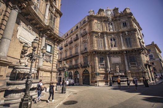 I Quattro Canti, or piazza Villena, or Ottagono del Sole, or Teatro del Sole, is the name of an octagonal square at the intersection of the two main roads of Palermo