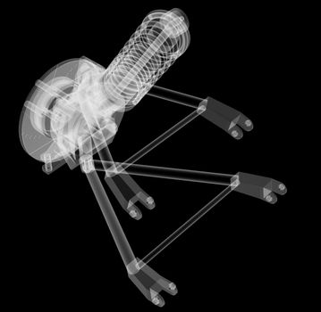 X-ray Car suspension and brake disk on black background, 3d illustration