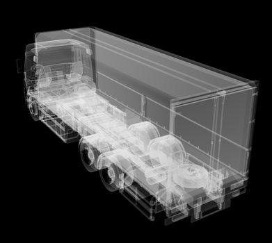Truck x-ray on black background. 3D illustration