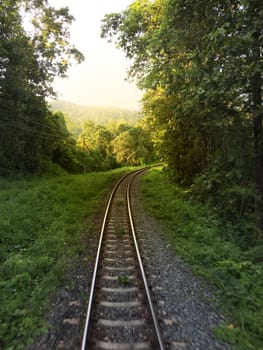 Railway tracks in a rural scene , Thai train travel routes