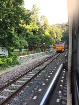 Railway tracks in a rural scene , Thai train travel routes