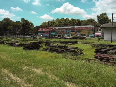 Railway tracks in a rural scene , Thai train travel routes