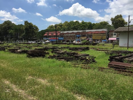 Railway tracks in a rural scene , Thai train travel routes