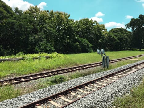 Railway tracks in a rural scene , Thai train travel routes