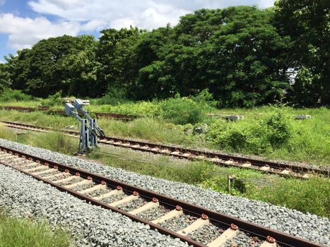 Railway tracks in a rural scene , Thai train travel routes
