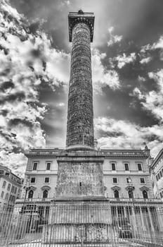 The Column of Marcus Aurelius, ancient victory column and landmark in Piazza Colonna, Rome, Italy
