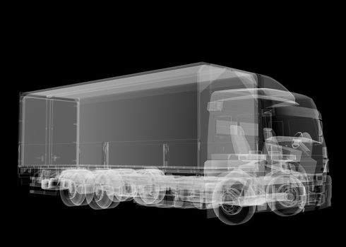 Truck x-ray on black background. 3D illustration