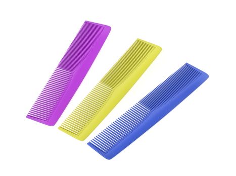 Three plastic hair combs with different colors