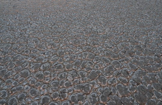 Salt marshes near lake Baskunchak. Astrakhan region, Russia. close up view of cracked ground.