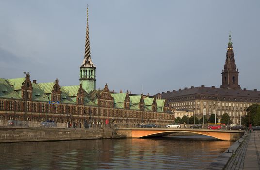 Panoramic view on Christiansborg Palace and Stock Exchange over the channel in Copenhagen, Denmark
Copenhagen, Denmark on the Nyhavn Canal.